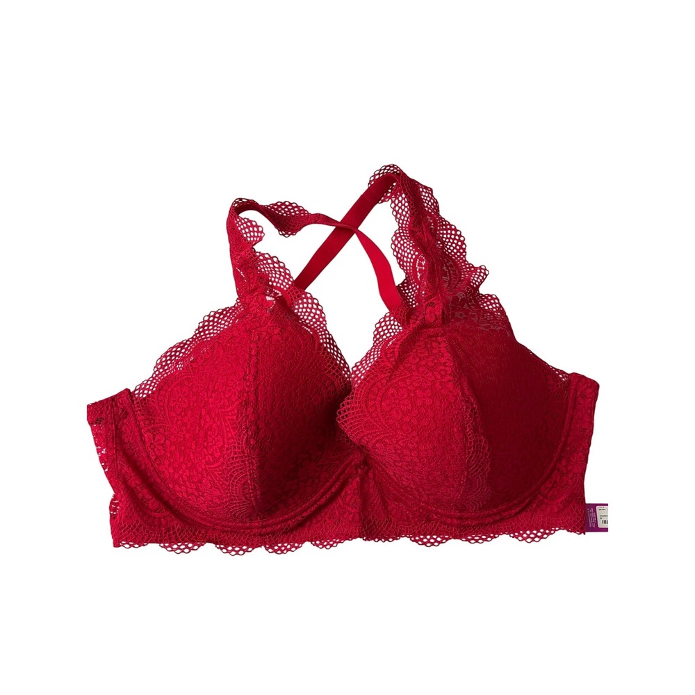 Ambrielle Bralette Women 3X Red Full Figure Lace Underwire Padded 76278-1
